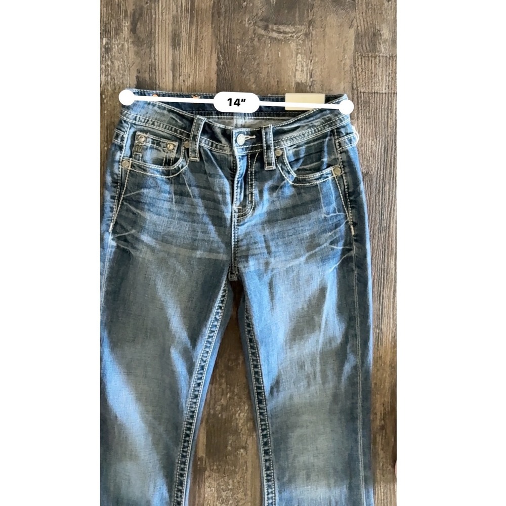 Miss Me Women Mid Rise Retro Bootcut Jeans Slim Fit Blue Western Denim 26x32 NEW - Picture 5 of 7